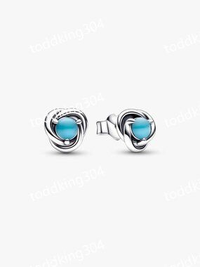 December Turquoise Blue Eternity Circle Stud Earrings